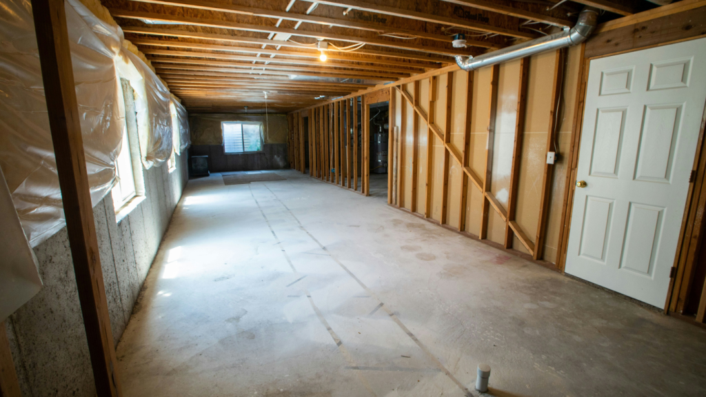 unfinished basement studs bare with concrete floors bowie md